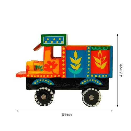 Toolart® Wooden Hand-Painted Toy Truck for Kids | Colorful Desi Push and Pull Character Vehicle | No Battery Required | Eco-Friendly Traditional Indian Toy (Color May Vary) Small_Truck_01 - Image 2
