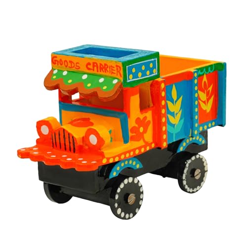 Toolart® Wooden Hand-Painted Toy Truck for Kids | Colorful Desi Push and Pull Character Vehicle | No Battery Required | Eco-Friendly Traditional Indian Toy (Color May Vary) Small_Truck_01 - Image 1