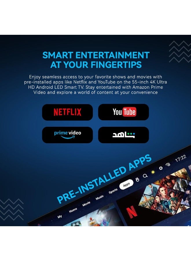 ستار تراك Star Track 55 Inch 4K Ultra HD Smart LED TV Android WiFi Netflix YouTube Miracast Bezel Less Black ST-55K-SY2200-Smart - Image 1