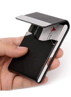 Generic Business Card Holder Case, Fashion Professional PU Leather Business Card Name Card Holder Slim Metal Pocket Card Holder with Magnetic Shut, Black  - Image 2