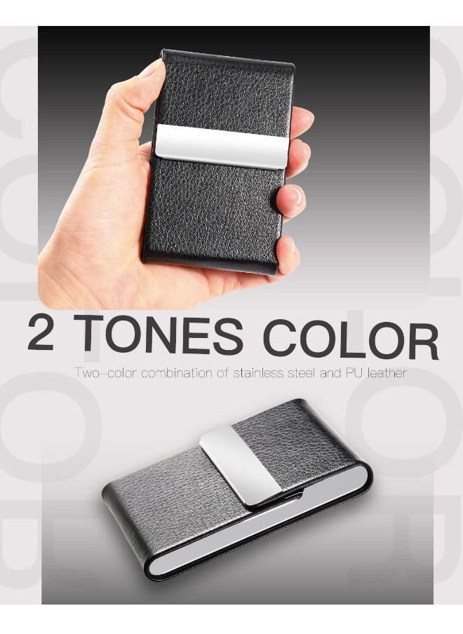 Generic - Business Card Holder Case, Fashion Professional PU Leather Business Card Name Card Holder Slim Metal Pocket Card Holder with Magnetic Shut, Black - Image 1