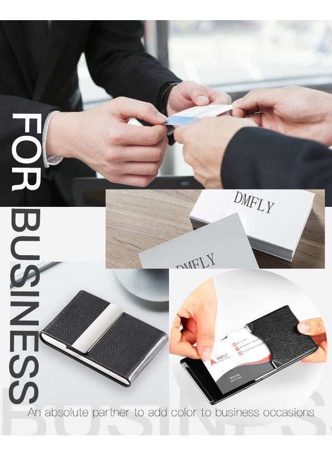 Generic - Business Card Holder Case, Fashion Professional PU Leather Business Card Name Card Holder Slim Metal Pocket Card Holder with Magnetic Shut, Black - Image 1
