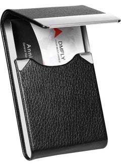 Business Card Holder Case, Fashion Professional PU Leather Business Card Name Card Holder Slim Metal Pocket Card Holder with Magnetic Shut, Black