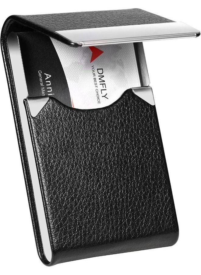 Generic - Business Card Holder Case, Fashion Professional PU Leather Business Card Name Card Holder Slim Metal Pocket Card Holder with Magnetic Shut, Black - Image 1
