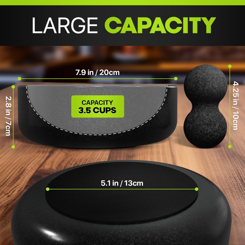 Umien Granite Mortar and Pestle Set - 8-Inch Natural Stone Molcajete with Avocado Tool - 3.5 Cup Capacity for Spices, Herbs, Pestos & Guacamole - Premium Kitchen Gift (Black) - Image 2