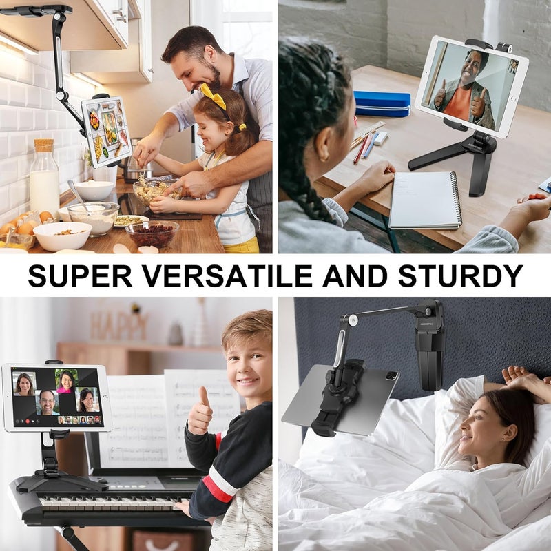 AboveTEK iPad Wall Mount, 3 in 1 Highflex 360° Under Cabinet iPad Mount for Kitchen, Tablet Celling Under Counter Holder, Kitchen iPad Stands Fits 4.7" to 13.5" iPad, Mini, Air, Surface Pro - Black - Image 4