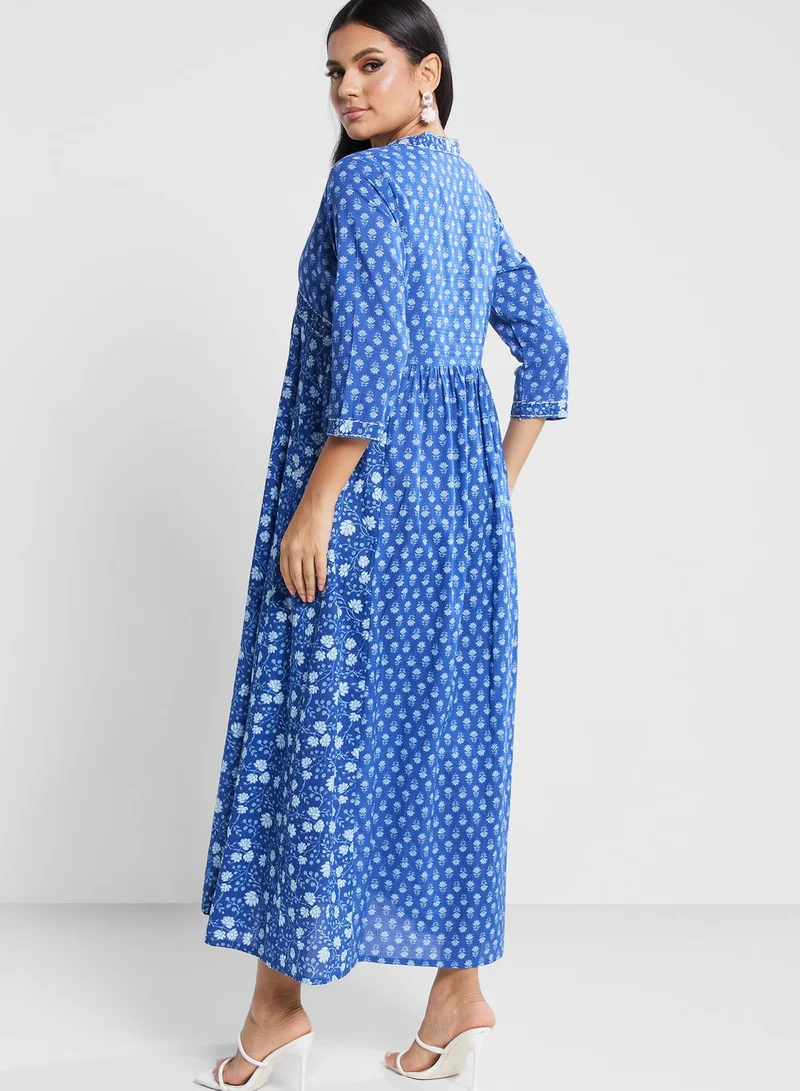 kolaba Printed Tie Detail Tiered Dress