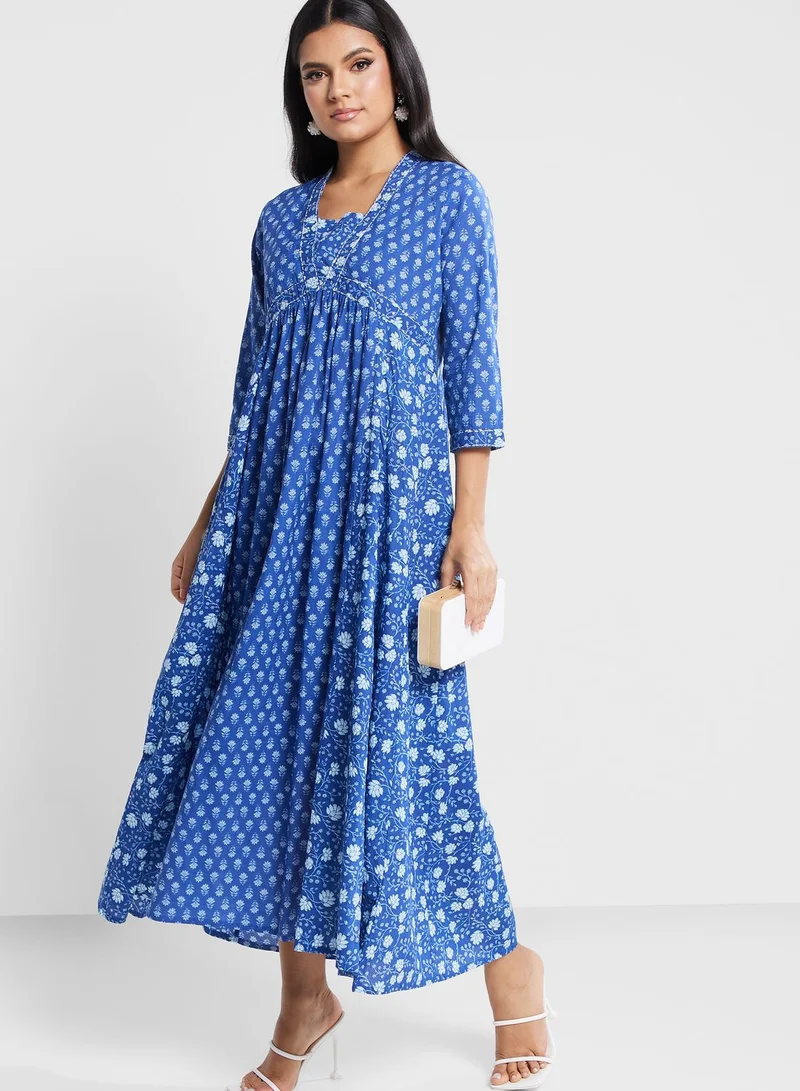 kolaba Printed Tie Detail Tiered Dress