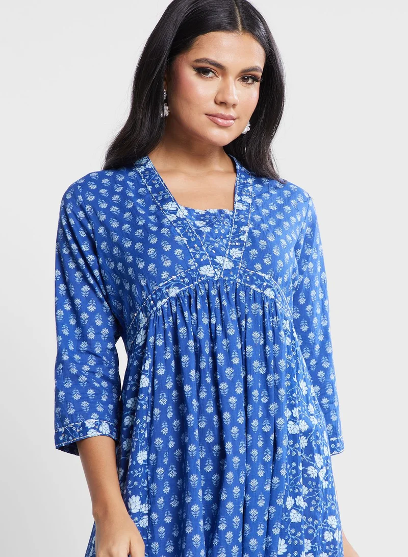 kolaba Printed Tie Detail Tiered Dress