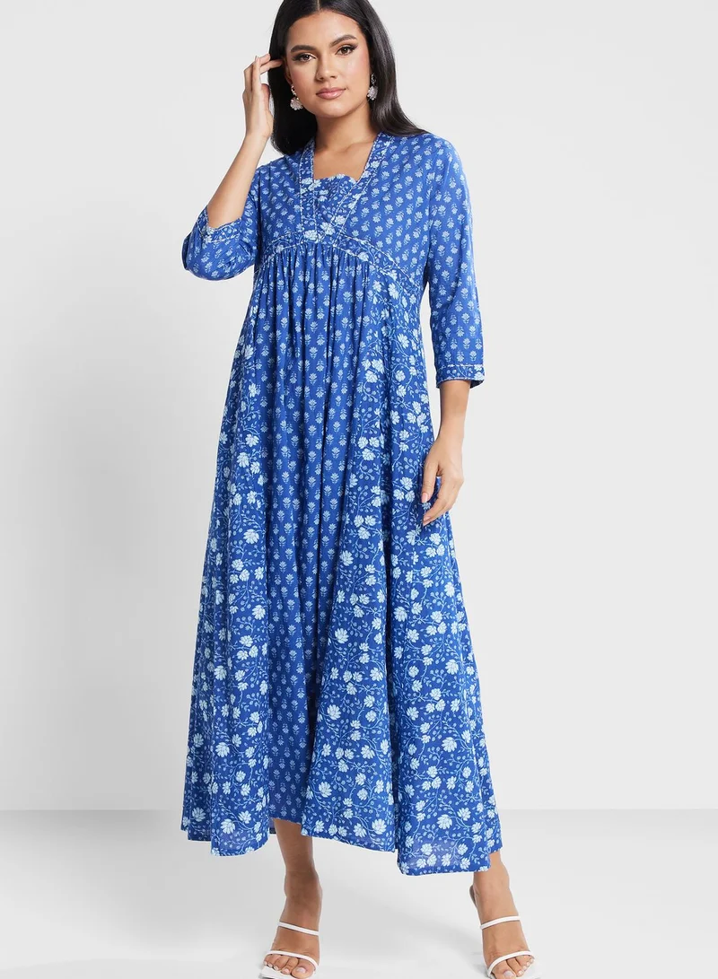 kolaba Printed Tie Detail Tiered Dress
