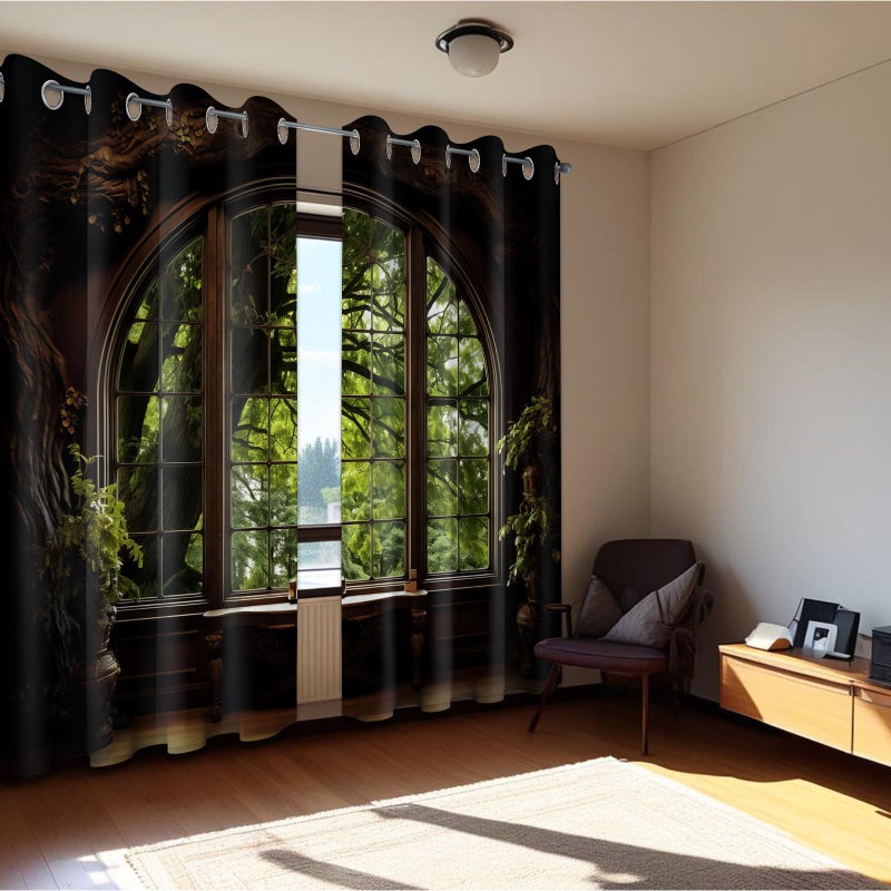 dueeia Forest Landscape Patterned Blackout Curtains Spring Nature Scene Mountain Grommet Window Drapes for Bedroom Living Room Black Out 2 Panels Set, 84 X 52 Inch - Image 4