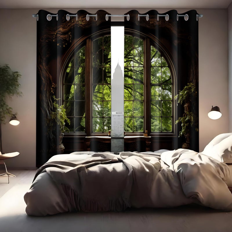 dueeia Forest Landscape Patterned Blackout Curtains Spring Nature Scene Mountain Grommet Window Drapes for Bedroom Living Room Black Out 2 Panels Set, 84 X 52 Inch - Image 2