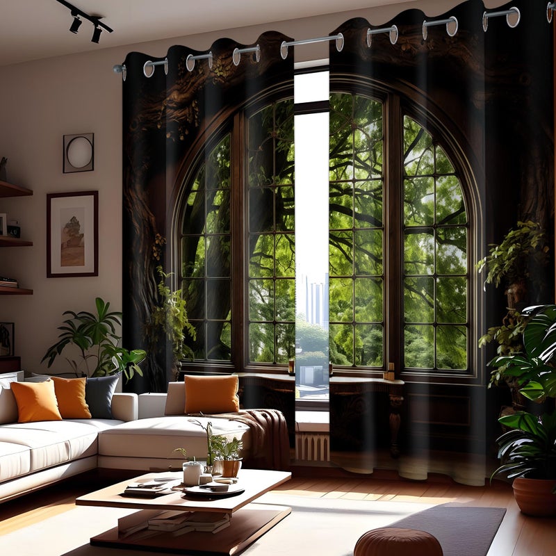 dueeia Forest Landscape Patterned Blackout Curtains Spring Nature Scene Mountain Grommet Window Drapes for Bedroom Living Room Black Out 2 Panels Set, 84 X 52 Inch - Image 1