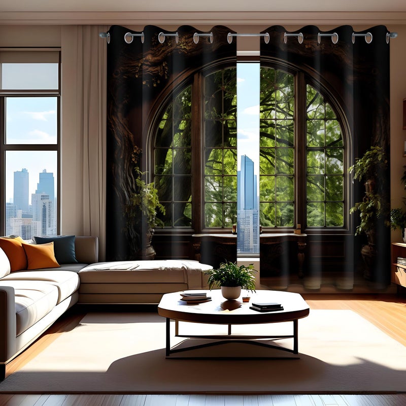 dueeia Forest Landscape Patterned Blackout Curtains Spring Nature Scene Mountain Grommet Window Drapes for Bedroom Living Room Black Out 2 Panels Set, 84 X 52 Inch - Image 3