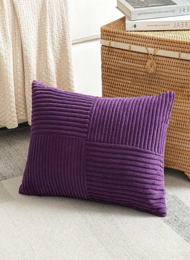 OTOSTAR Set of 1 Decorative Throw Pillow Cover Soft Corduroy Solid Lumbar Pillow Case Boho Striped Cross Patchwork Textured Cushion Cover for Sofa Car Patio Bedroom Living Room 12x20 Inch, Purple - Image 4