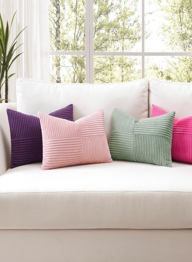 OTOSTAR Set of 1 Decorative Throw Pillow Cover Soft Corduroy Solid Lumbar Pillow Case Boho Striped Cross Patchwork Textured Cushion Cover for Sofa Car Patio Bedroom Living Room 12x20 Inch, Purple - Image 5