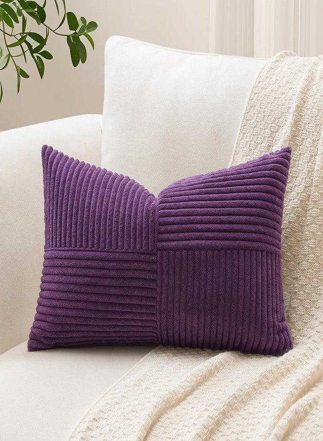 OTOSTAR Set of 1 Decorative Throw Pillow Cover Soft Corduroy Solid Lumbar Pillow Case Boho Striped Cross Patchwork Textured Cushion Cover for Sofa Car Patio Bedroom Living Room 12x20 Inch, Purple - Image 1