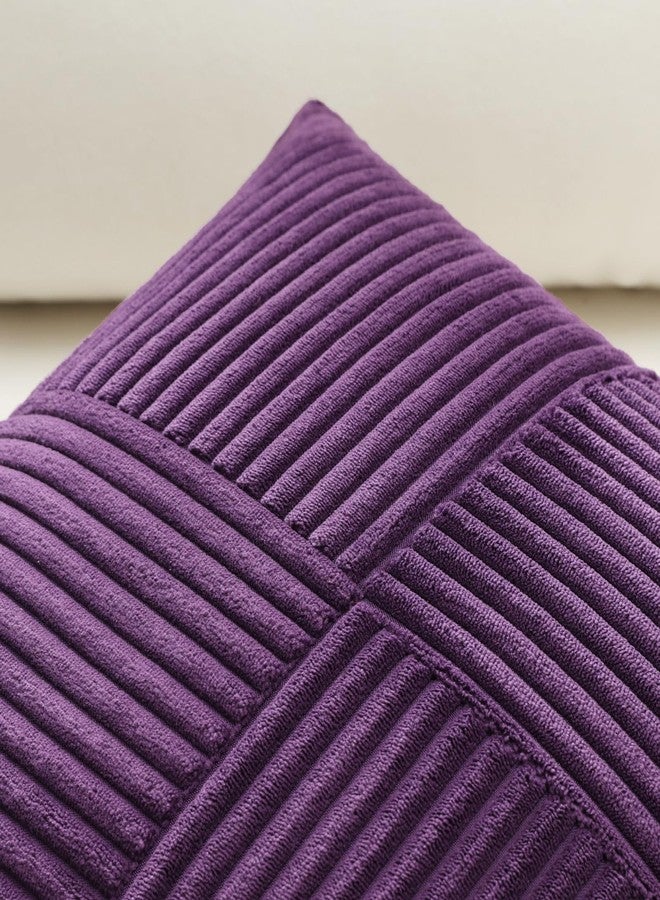 OTOSTAR Set of 1 Decorative Throw Pillow Cover Soft Corduroy Solid Lumbar Pillow Case Boho Striped Cross Patchwork Textured Cushion Cover for Sofa Car Patio Bedroom Living Room 12x20 Inch, Purple - Image 2