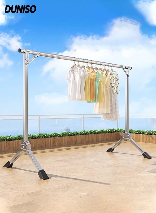 DUNISO 1.6M Clothes Drying Rack ,with Windproof Hooks and Windproof clip, Foldable Drying Rack,Stainless Steel   Laundry Stand for Indoor Outdoor - Image 1