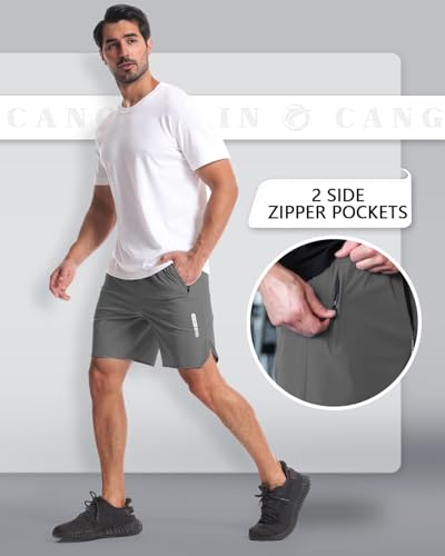 CANGHPGIN 2 Pack Mens Workout Athletic Shorts 7 inch Inseam Quick Dry Hiking Shorts Men Lightweight Sports Gym Shorts Running - Image 4