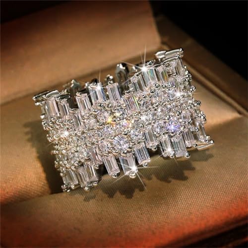 AZQ 925 Sterling Silver Shiny Full Diamond Gemstone Ring 18K Gold Cocktail Ring Cubic Zirconia Promise Ring CZ Diamond Multi Row Rings Eternity Engagement Wedding Party Ring for Women Z.132 (US Code 6) - Image 2