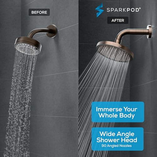 SparkPod Shower Head High Pressure Rain Premium Quality Luxury Design Easy Clean Adjustable Replacement for Your Bathroom Shower Heads Vintage Oil Rubbed Bronze 8 Inch Round - Image 3