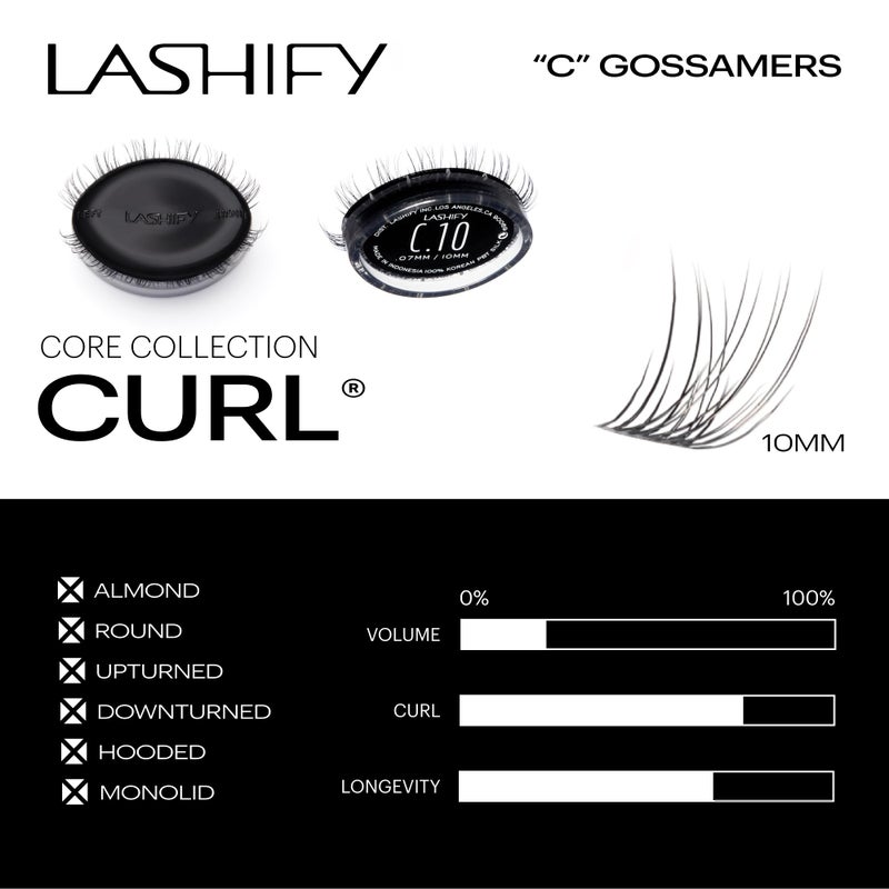 Lashify Curl 10mm Gossamer DIY Eyelash Extensions Refill, Black, Easy False Eyelashes for a Natural Look - Image 3