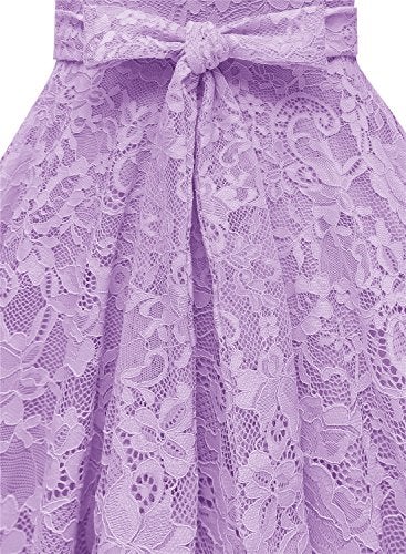 MUADRESS Women Cap-Sleeve Lace Floral Elegant Cocktail Dress Crew Neck Knee Length Bridesmaid Prom Dresses for Party Lavender L - Image 5
