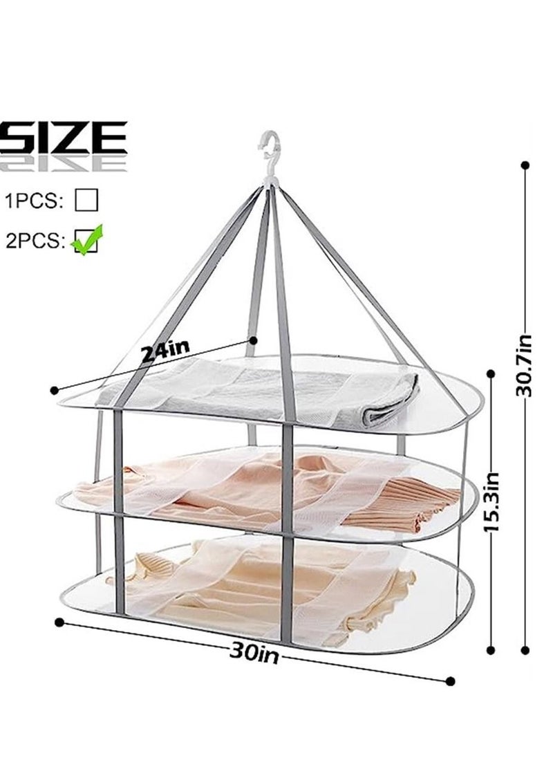 Generic - 3 Layers Folding Clothes Drying Rack, Collapsible Sweater Drying Rack, Mesh Hanging Air Dryer for T-Shirt Swimsuit Food, with Internal Fixation (30X30.7X24 in/2PCS) - Image 1