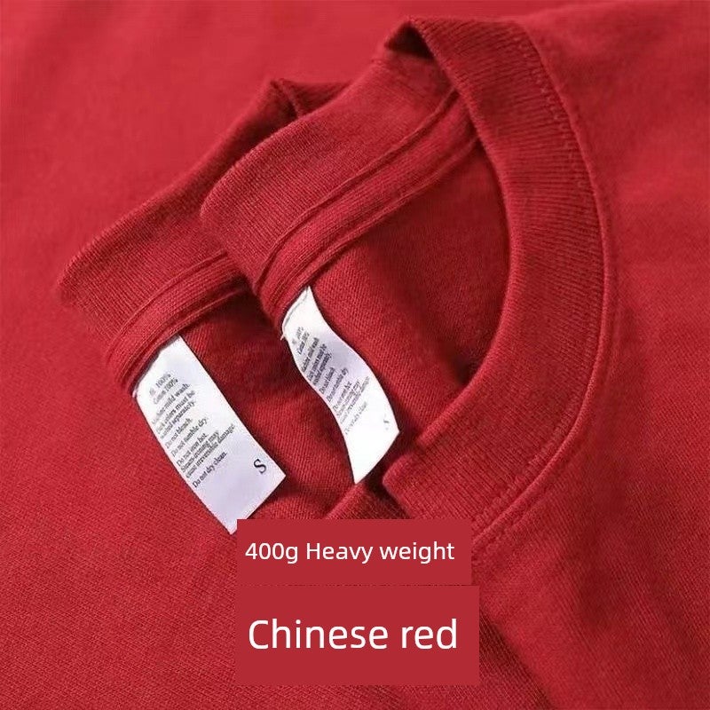 Taro purple 400g heavyweight Xinjiang pure cotton short-sleeved T-shirt loose solid color round neck for men and women summer couple half-sleeved fashion - Image 2
