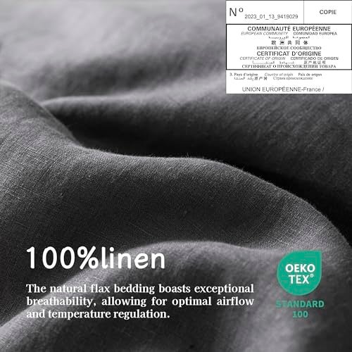 EVERLY 100% Pure Linen Duvet Cover Set Queen Size90X90Inch 3pcs (1 Duvet Cover,2 Pillowcases) Soft and Breathable for All Season with Coconut Button Closure, Suitable for Hot Sleepers-Dark Grey-Queen - Image 4