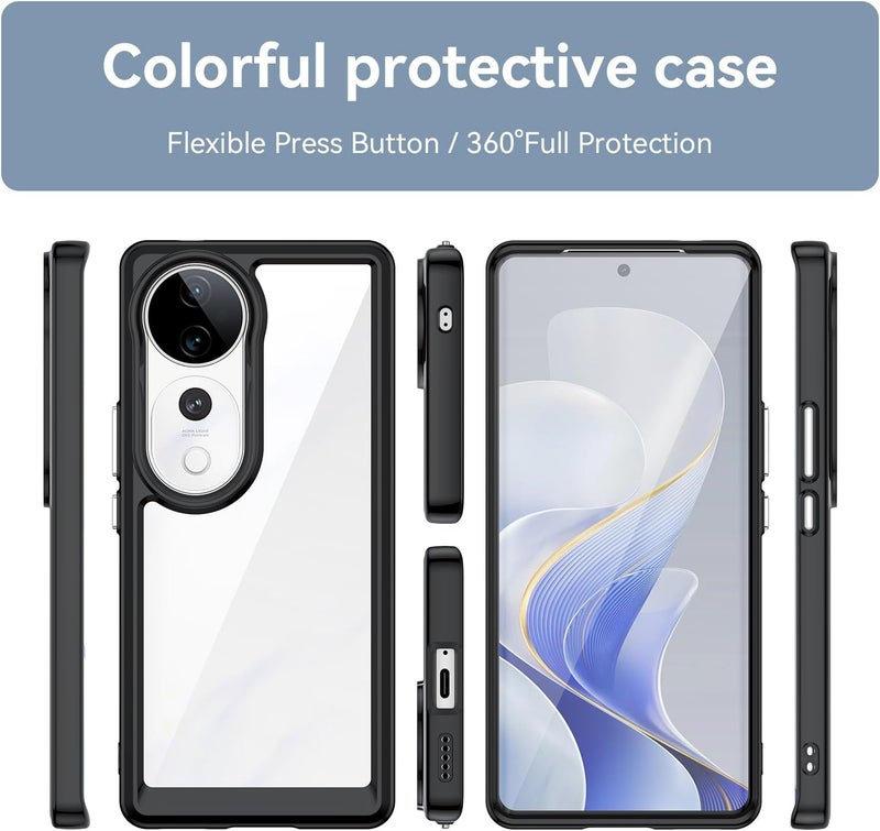 Mingwei Case For Vivo V40/V40 Pro 5G Clear Soft Tpu Shock Absorption Slim Lightweight Shockproof Cover Hybrid Protective Case Black, V40/V40 Pro - Image 2