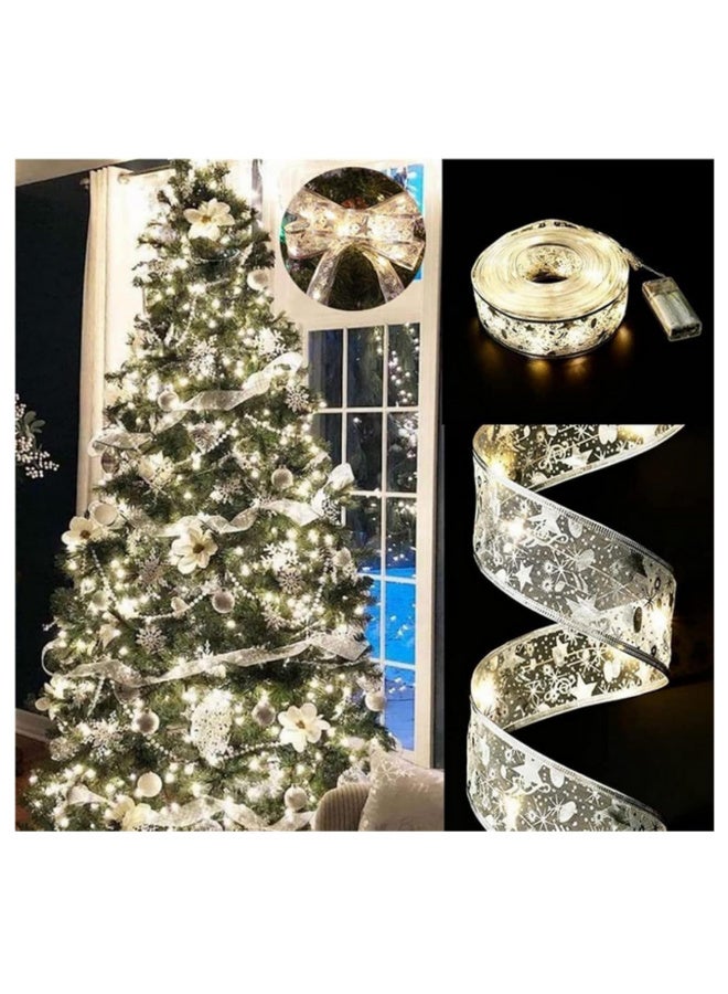 5M Glowing Star Pattern Christmas Led Double Ribbon Fairy Lights String Christmas Tree Decoration Navidad DecoracióN Liquidaciones -50LED  Gold-White - Image 1