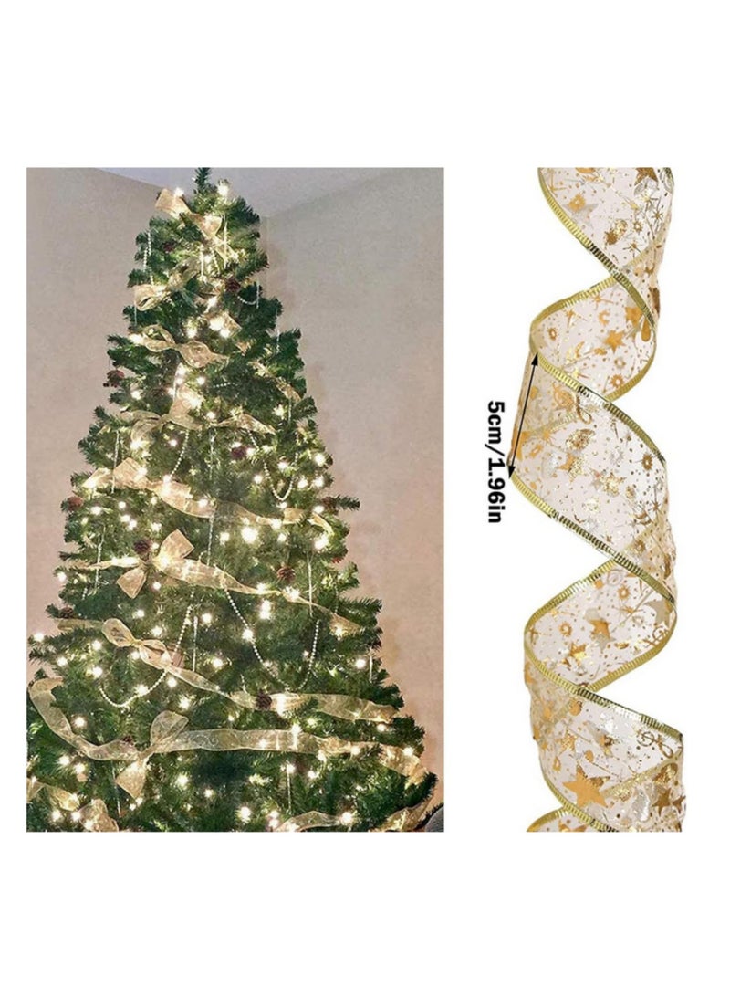 5M Glowing Star Pattern Christmas Led Double Ribbon Fairy Lights String Christmas Tree Decoration Navidad DecoracióN Liquidaciones -50LED  Gold-White - Image 3