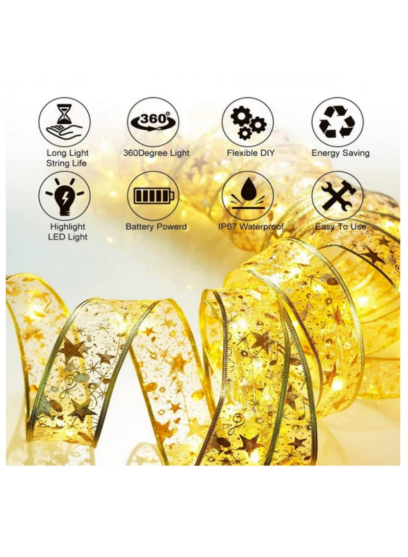 5M Glowing Star Pattern Christmas Led Double Ribbon Fairy Lights String Christmas Tree Decoration Navidad DecoracióN Liquidaciones -50LED  Gold-White - Image 5