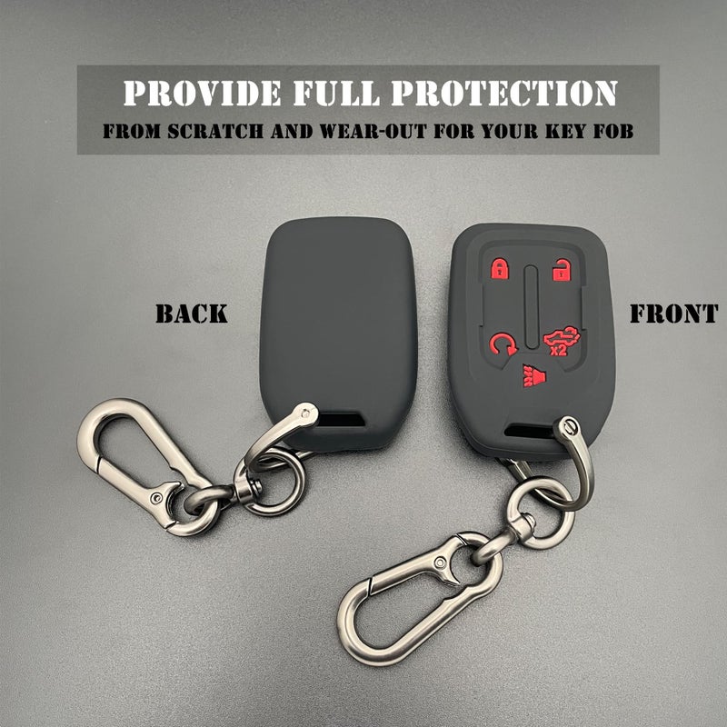 TANDRIVE 2PCS Silicone Smart Key Fob Cover for 2023 2022 2021 2020 2019 GMC Sierra and Chevy Silverado 1500 2500HD 3500HD, Remote Protector Case(5-Button,Black and Black) - Image 3