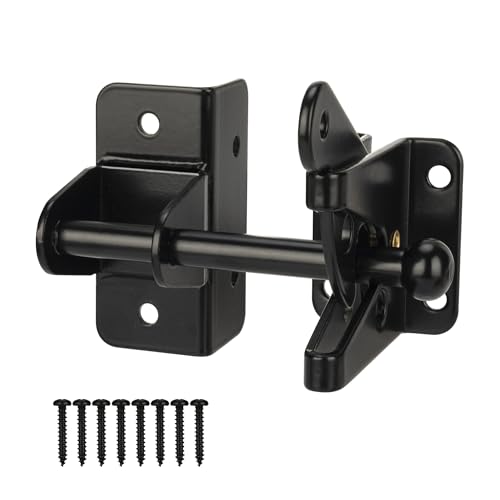 HILLMASTER Self Locking Gate Latch for Wooden Fence,Heavy Duty Gravity Fence Latch Privacy Door Latch for Wood Gate,Metal Gates,Vinyl Fence,Gate Hardware Gate Door Lock for Outdoor Pool,Black Finish - Image 1