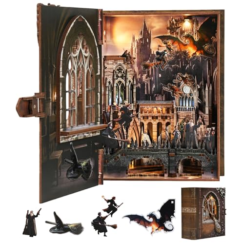 CCCDF Magic Book Nook Kit DIY Miniature House Kit for Adults Teens 3D Wooden Puzzle Dollhouse Booknook Tiny House Bookshelf Decor Gifts for Family Friends Introduction to Magical Flight - Image 1