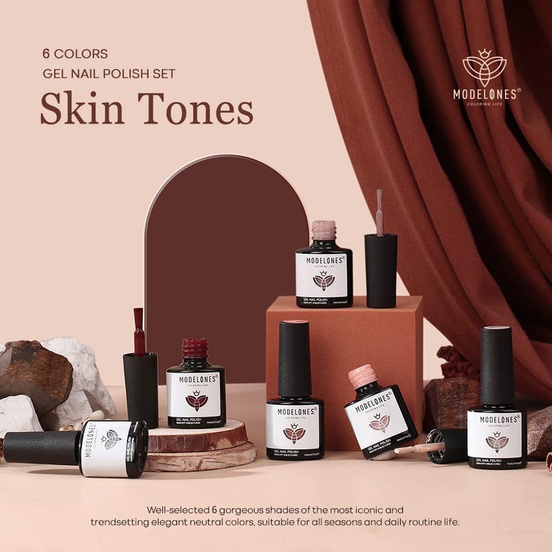 modelones مجموعة طلاء الأظافر الجل من موديلونز - 6 ألوان خريف شتاء نود وردي مجموعة طلاء جل تناسب درجات لون البشرة بني محايد مجموعة طلاء أظافر قابلة للإزالة مانكير دي آي واي فن الأظافر صالون هدية منزلية - Image 5
