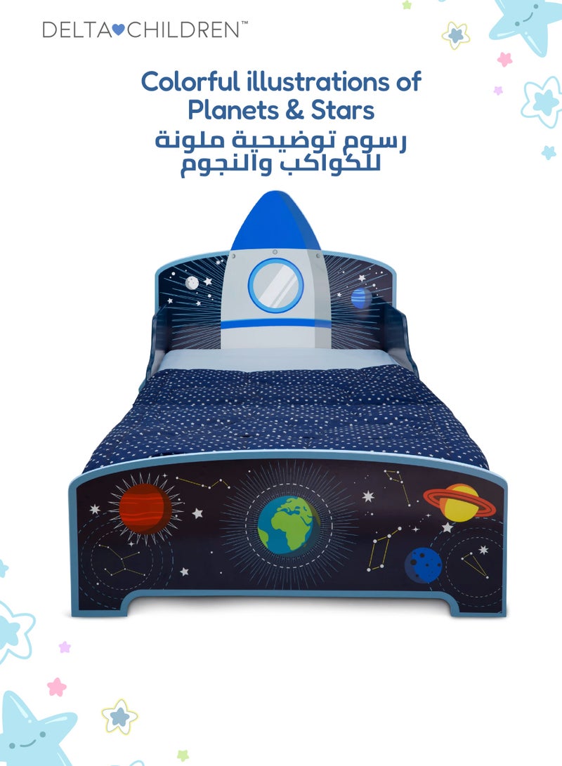 دلتا تشيلدرين سرير أطفال خشبي بتصميم صاروخ فضائي | موضوع مجرة ممتع | آمن بارتفاع منخفض | يناسب مرتبة سرير الأطفال | ١٣٥.٨٨ × ٧٦.٢ × ٦٣.٥ سم - Image 5