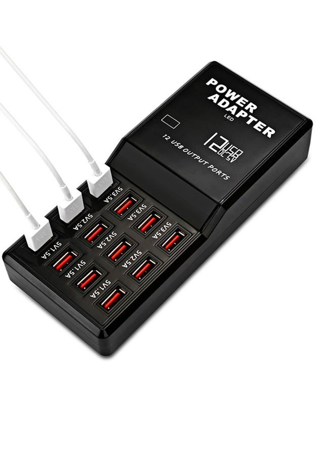 نيبمينينت محوّل شاحن سريع الشحن للسفر، قابس بريطاني بـ 12 منفذاً للـ USB أسود