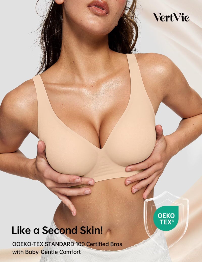 Vertvie Jelly Wireless Bras for Women Push Up Plunge Seamless T-Shirt Bras No Underwire Supportive Full Coverage Bralettes(Nude,Large) - Image 4