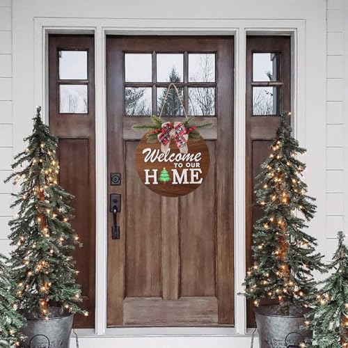 HOMCDALY Interchangeable Welcome Sign for Front Door with 4 Seasonal Wreaths and 14 Changeable Icons, Farmhouse Front Door Signs, Door Decoration Porch Decor, Seasonal Wooden Home Sign home décor (6wood) - Image 2