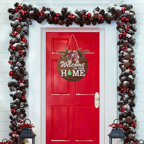 HOMCDALY Interchangeable Welcome Sign for Front Door with 4 Seasonal Wreaths and 14 Changeable Icons, Farmhouse Front Door Signs, Door Decoration Porch Decor, Seasonal Wooden Home Sign home décor (6wood) - Image 4