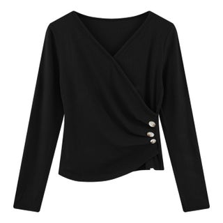 Womens Slimming Solid Color Long Sleeve T-Shirt Spring Autumn Inner Base Layer Polyester Top V-Neck Regular Sleeve Full Length Black - pzsku/ZEFA46B85FB945A80521BZ/45/1746212509/09822552-3fbb-4e99-a73d-052197875394