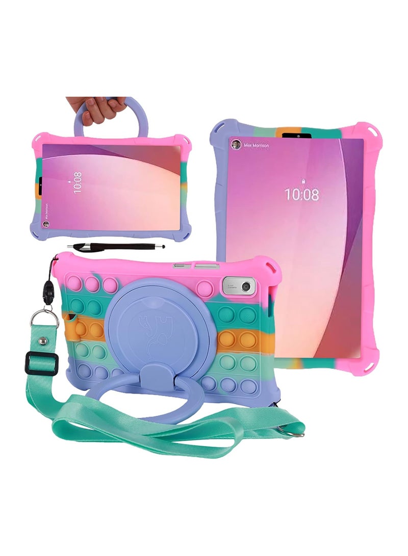 VKL Silicone Case Compatible with 9" Lenovo Tab M9 2023, with [360 Rotating Stand] [Shoulder Strap] [Stylus][Pencil Holder] Silicone Case for for 9.0" Lenovo Tab M9 (TB-310FU), Colorful 1 - Image 1