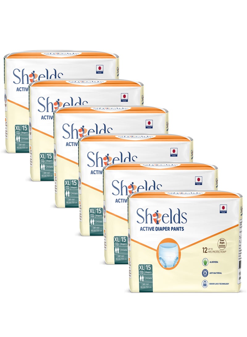 SHIELDS Incontinence Active Adult Diapers Pull-Up Pants, Super Absorbent Leak Guard, XL - Pack of 6 (90 pcs) - Image 1