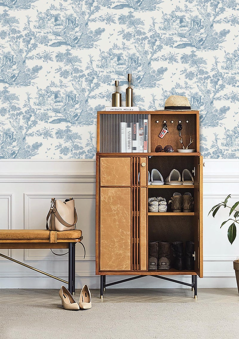 CiCiwind Peel and Stick Wallpaper Blue and White Wallpaper Toile Removable Self-Adhesive Wall Paper for Bedroom Bathroom Vintage Contact Paper for Walls Covering 16InÃ—78.7In - Image 5