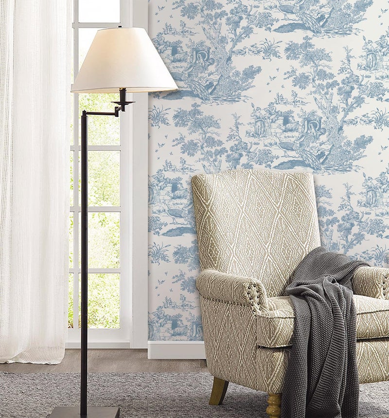 CiCiwind Peel and Stick Wallpaper Blue and White Wallpaper Toile Removable Self-Adhesive Wall Paper for Bedroom Bathroom Vintage Contact Paper for Walls Covering 16InÃ—78.7In - Image 2