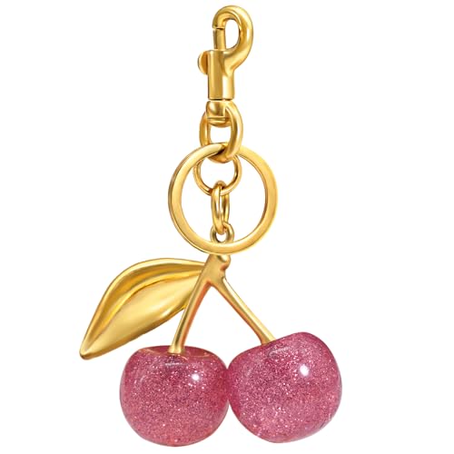 SKYFUN Cherry Keychain for Women Glitter Cherry Bag Charm Key Chain for Purse Wallet Handbag Backpack Jewelry Accessories Gift for Birthday Christmas Valentines, Alloy Pink - Image 1